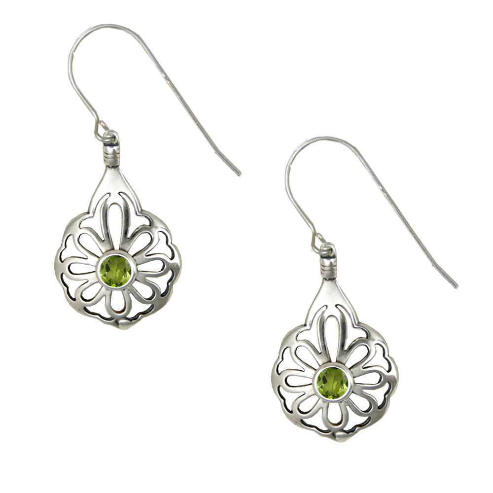 Sterling Silver Filigree Drop Dangle Earrings With Peridot